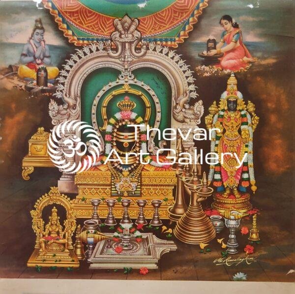 Shiva linga Puja vintage print - Thevar art gallery