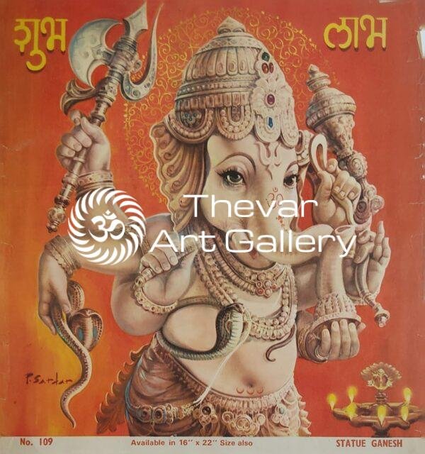 Statue Ganesh antique Vintage print - Thevar art gallery