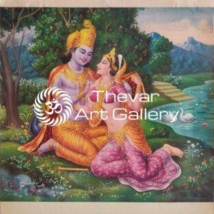 Radhe Krishna antique Vintage print - Thevar art gallery