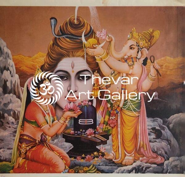 Shiva family antique Vintage print - Thevar art gallery