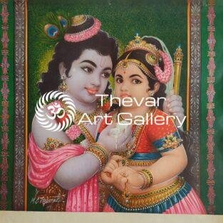 Radhe Krishna antique Vintage print - Thevar art gallery