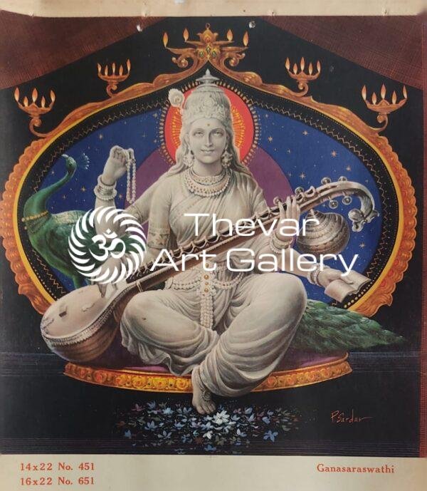 Saraswati devi antique vintage print - Thevar art gallery
