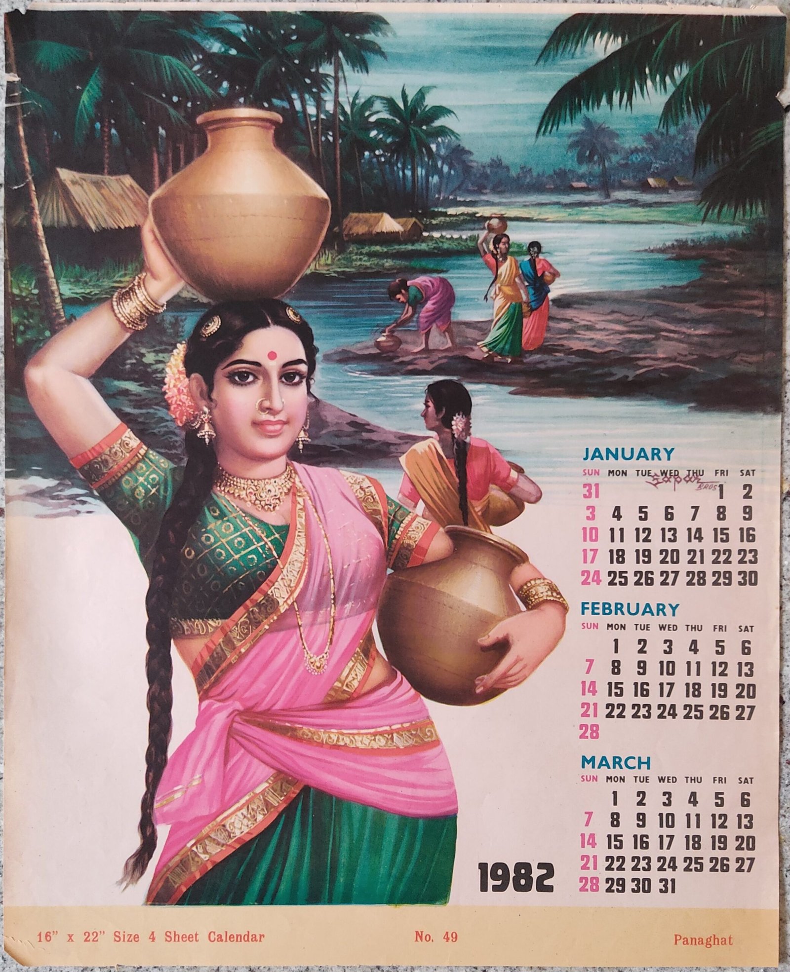 Calender Print 1982 | Traditional Life (set of 4)